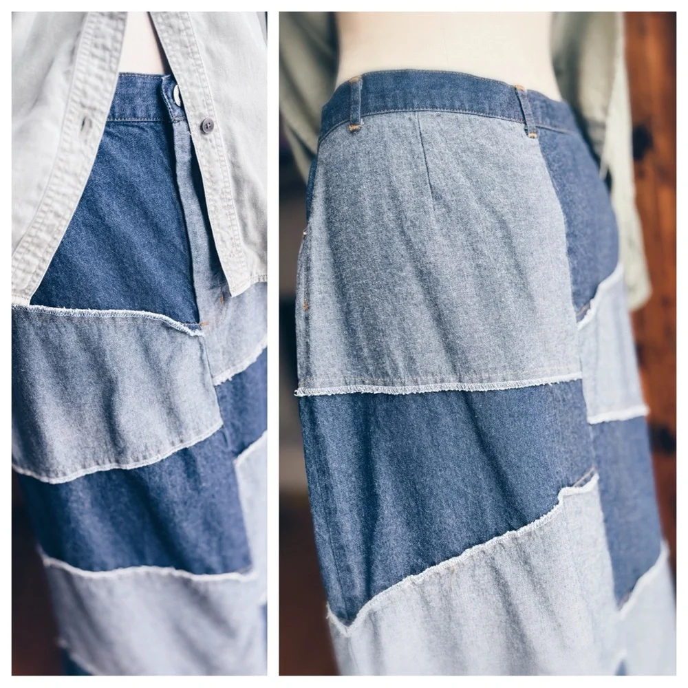 One-of-a-Kind Artisan Patchwork Denim Maxi Skirt